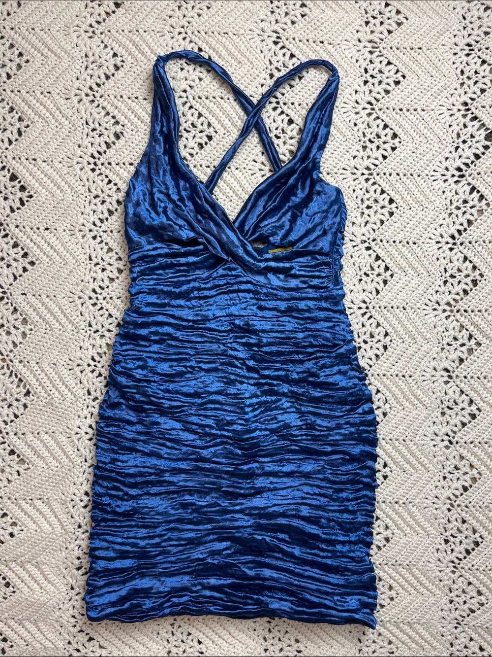 Vintage Nicole Miller ruched shiny blue  cocktail dress 6